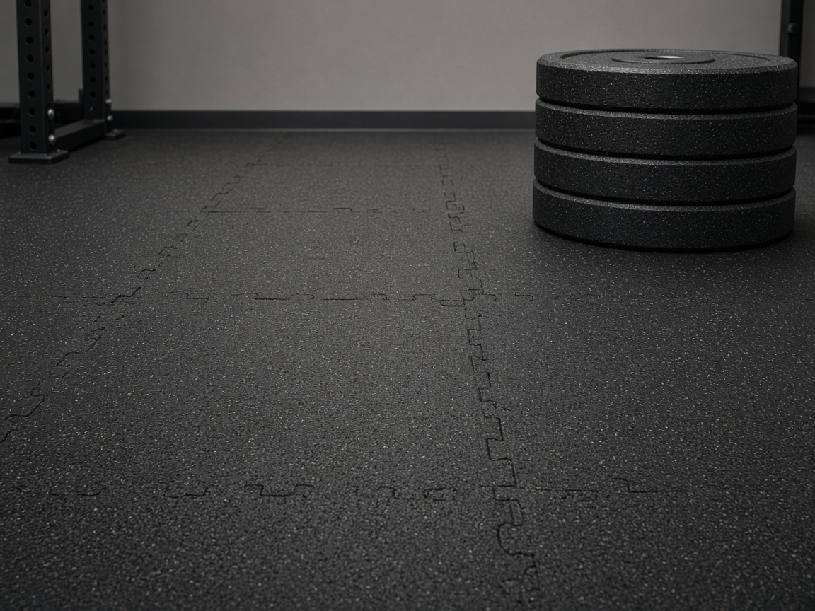 Black rubber floor in a weight room